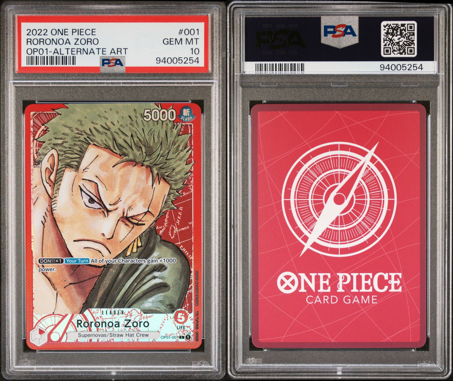 PSA 10 - OP01-001 Roronoa Zoro Alternate Art. Gem Mint