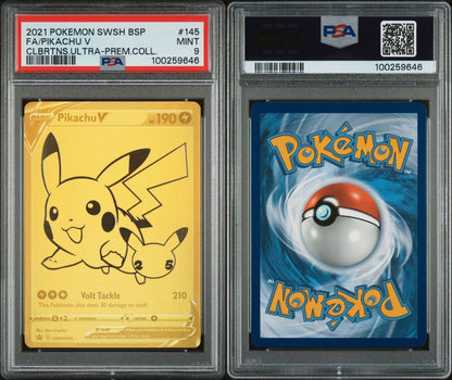 PSA MINT 9 - 2021 POKEMON SWSH BLACK STAR PROMO CLBRTNS.ULTRA-PREM.COLL.FA/PIKACHU V #145