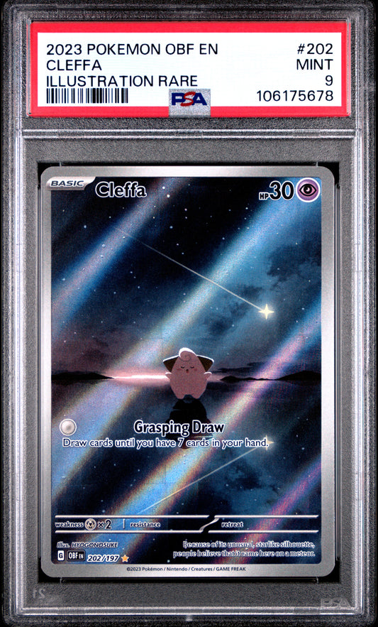 PSA MINT 9 - 2023 POKEMON OBF EN-OBSIDIAN FLAMES #202 CLEFFA ILLUSTRATION RARE