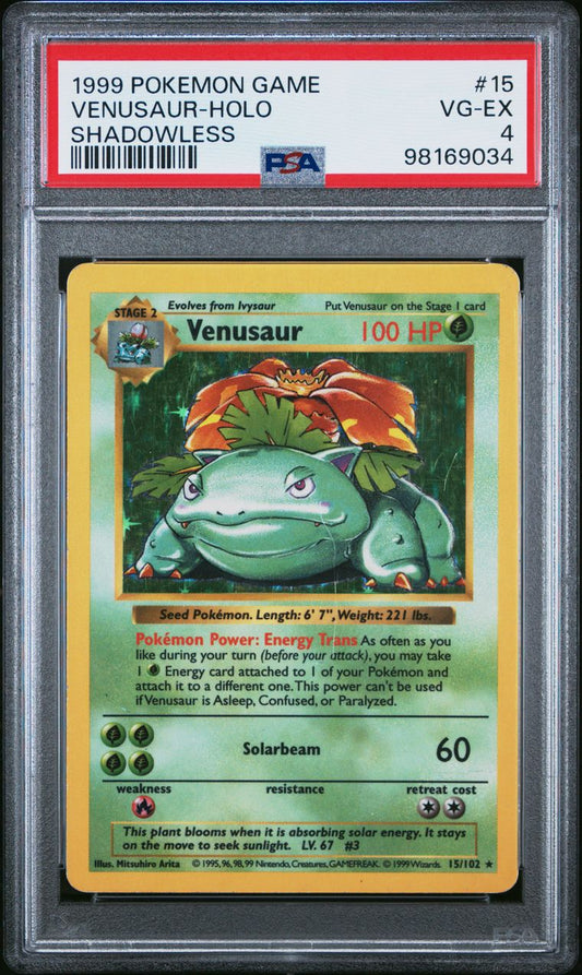 PSA VG-EX 4 - 1999 POKEMON GAME - VENUSAUR HOLO - SHADOWLESS