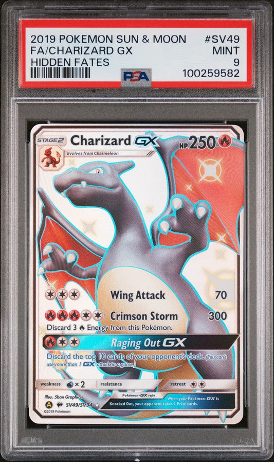 PSA MINT 9 - 2019 POKEMON SUN & MOON HIDDEN FATES FA/CHARIZARD GX #SV49