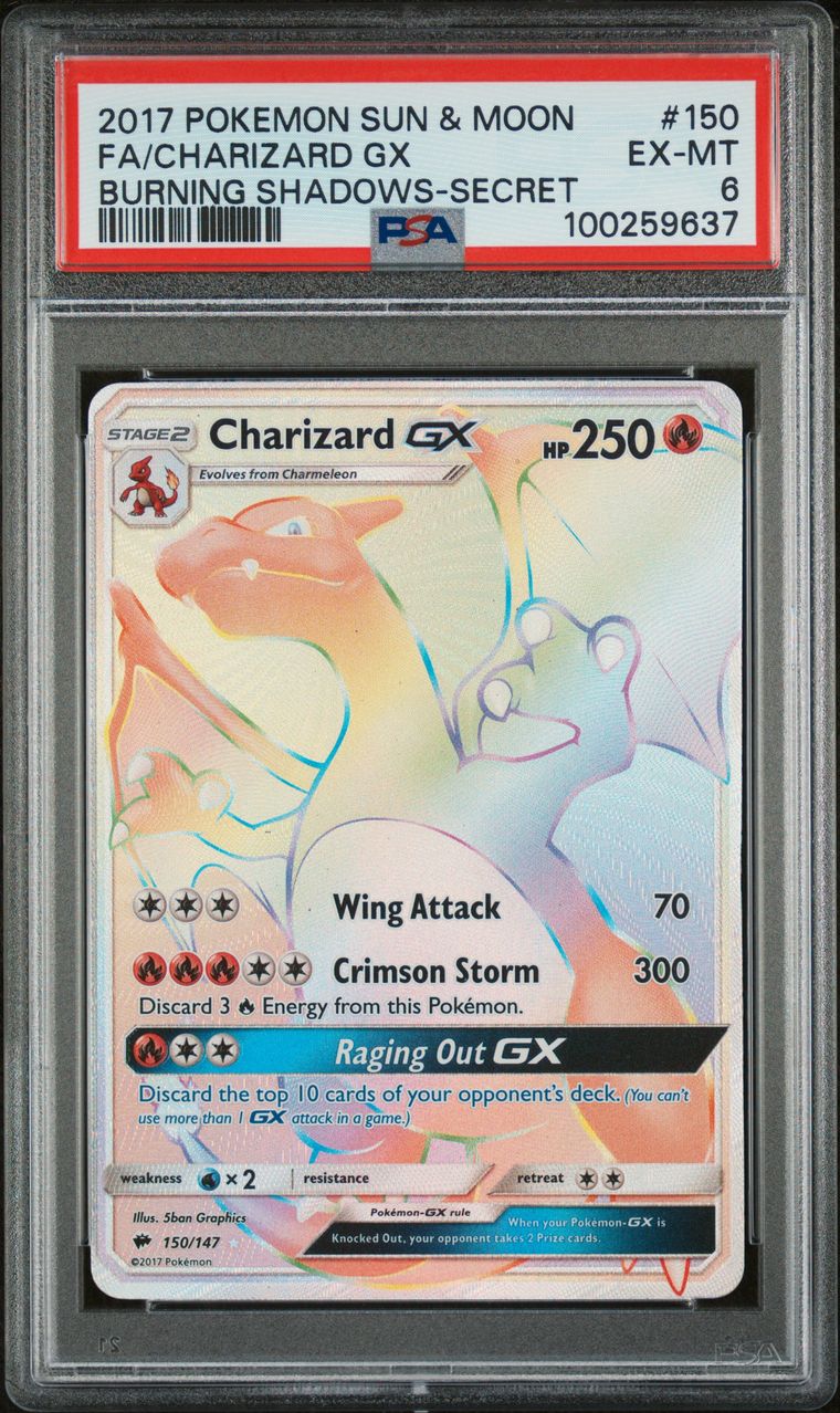 PSA EX-MT 6 - 2017 POKEMON SUN & MOON BURNING SHADOWS BURNING SHADOWS-SECRET FA/CHARIZARD GX #150