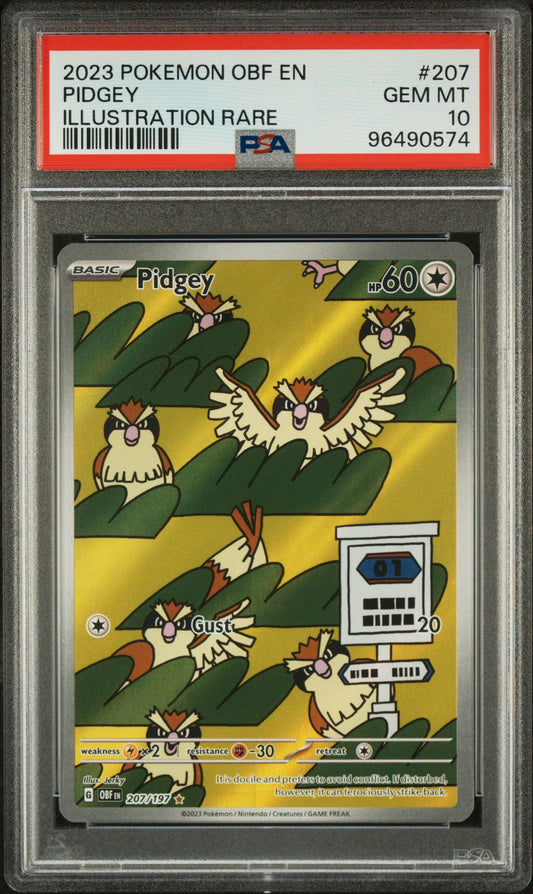 PSA 10 - 2023 POKEMON OBF EN-OBSIDIAN FLAMES 207 PIDGEY ILLUSTRATION RARE