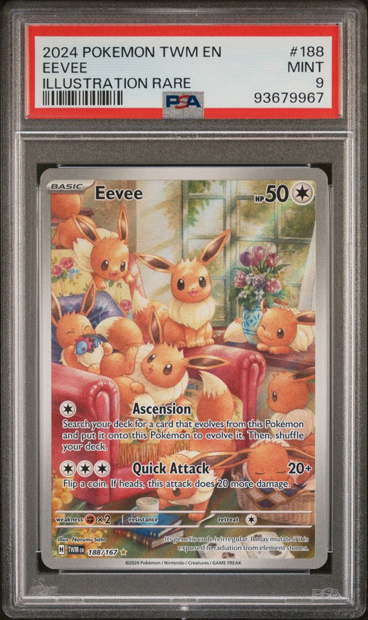 PSA 9 - MINT - POKEMON TWM EN-TWILIGHT MASQUERADE - EEVEE - ILLUSTRATION RARE