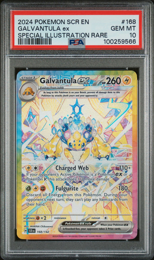 PSA GEM MINT 10 - 2024 POKEMON SCR EN-STELLAR CROWN SPECIAL ILLUSTRATION RARE GALVANTULA ex #168