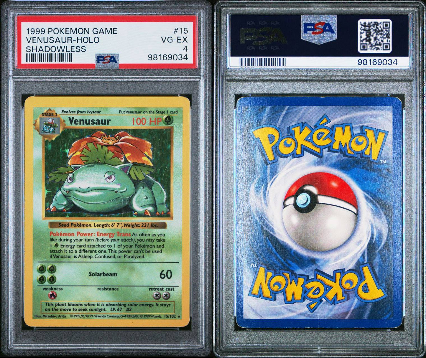 PSA VG-EX 4 - 1999 POKEMON GAME - VENUSAUR HOLO - SHADOWLESS