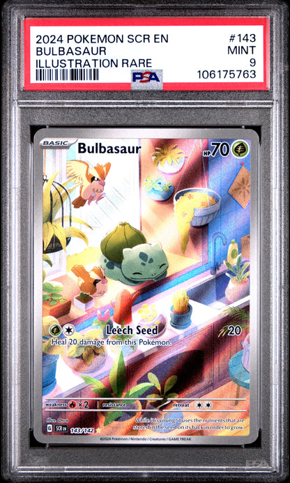 PSA MINT 9 - 2024 POKEMON SCR EN-STELLAR CROWN #143 BULBASAUR ILLUSTRATION RARE