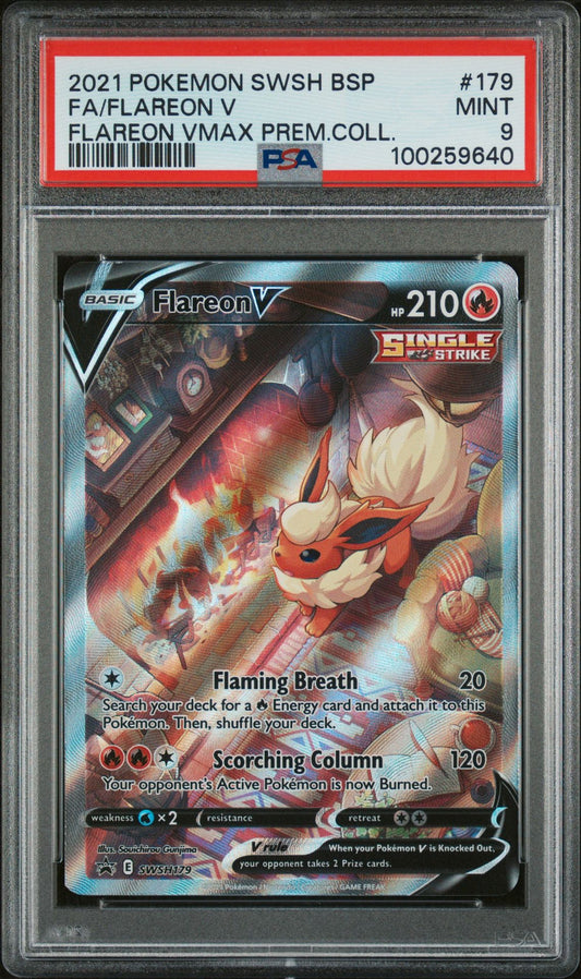 PSA MINT 9 - 2021 POKEMON SWSH BLACK STAR PROMO FLAREON VMAX PREM.COLL.FA/FLAREON V #179