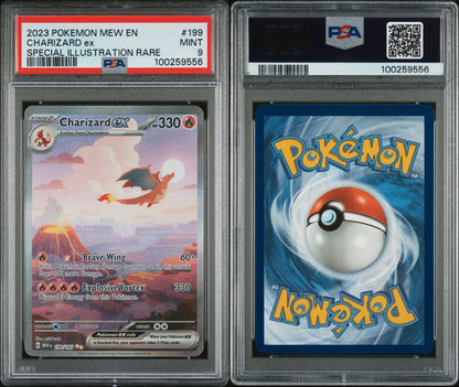 SET OF 3 CARDS - 3 PSA MINT 9s - 151 CHARMANDER   168 - CHARMELEON 169 - CHARIZARD 199