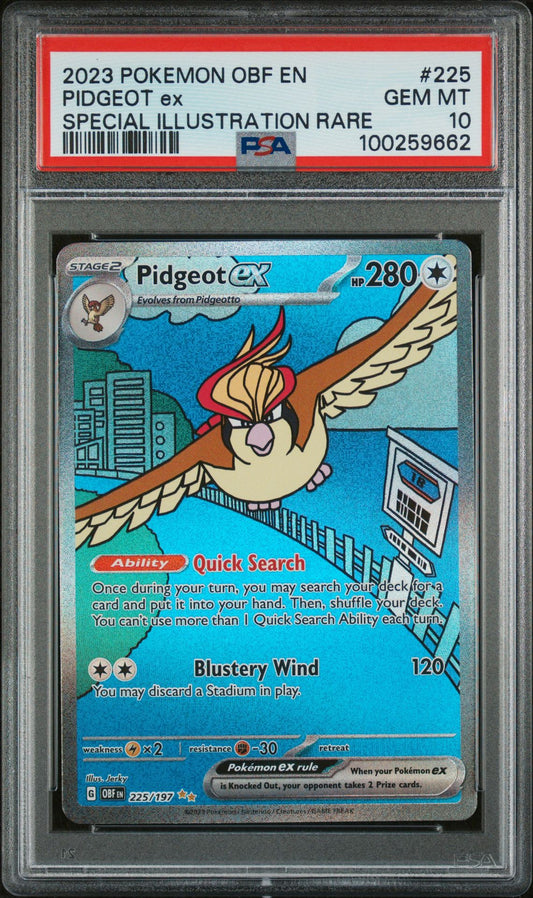 PSA GEM MINT 10 - 2023 POKEMON OBF EN-OBSIDIAN FLAMES SPECIAL ILLUSTRATION RARE PIDGEOT ex #225