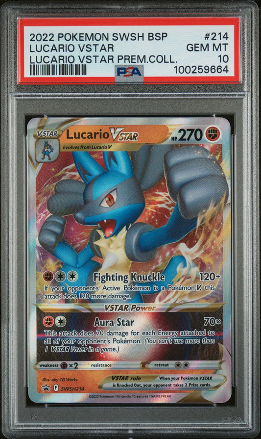 PSA GEM MINT 10 - 2022 POKEMON SWSH BLACK STAR PROMO LUCARIO VSTAR PREM.COLL.LUCARIO V STAR #214