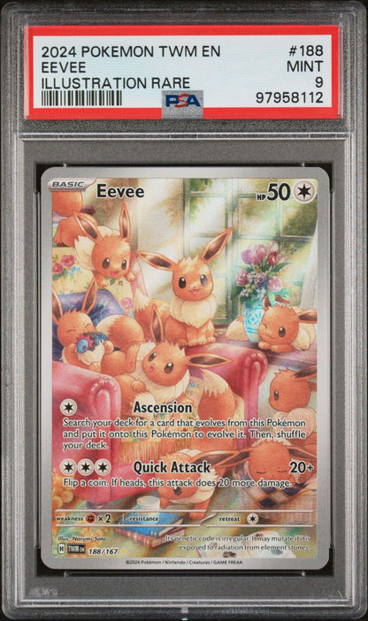 PSA 9 - MINT - POKEMON TWM EN-TWILIGHT MASQUERADE - EEVEE - ILLUSTRATION RARE