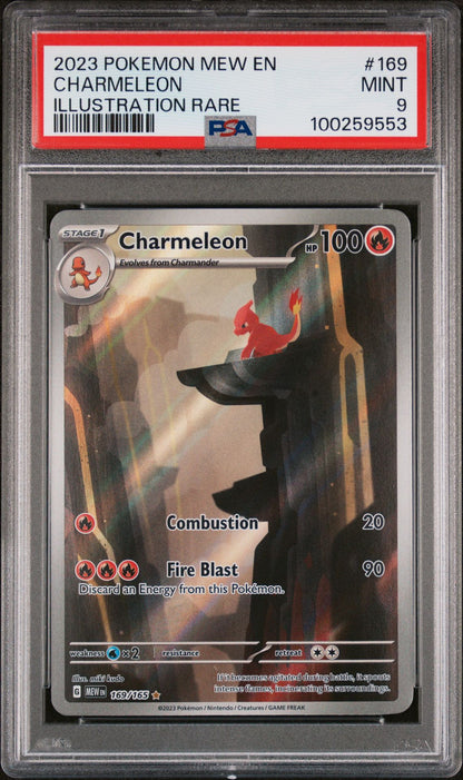 SET OF 3 CARDS - 3 PSA MINT 9s - 151 CHARMANDER   168 - CHARMELEON 169 - CHARIZARD 199