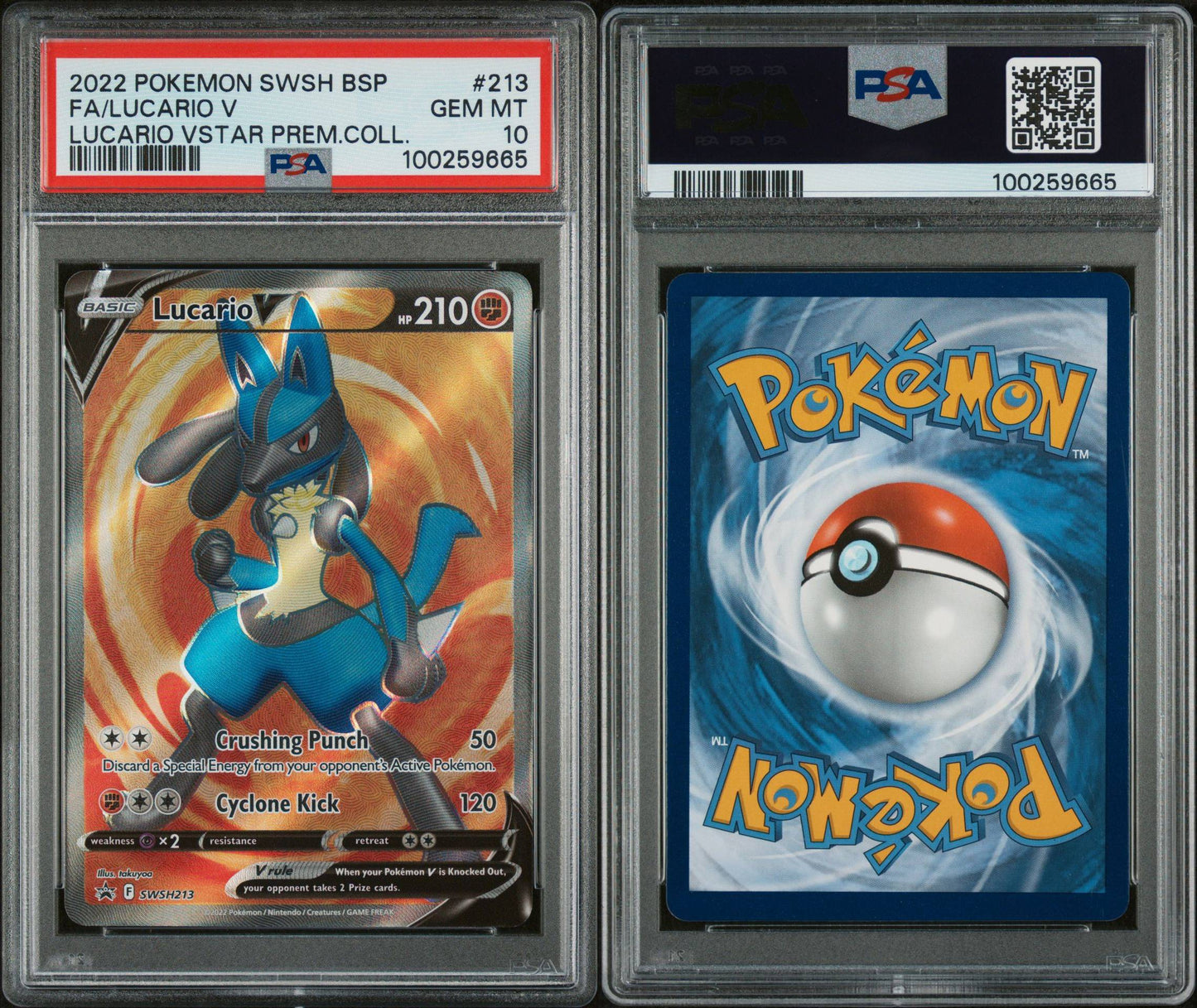 PSA GEM MINT 10 - 2022 POKEMON SWSH BLACK STAR PROMO LUCARIO V STAR PREM.COLL.FA/LUCARIO V #213