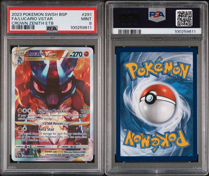 PSA MINT 9 - 2023 POKEMON SWSH BLACK STAR PROMO CROWN ZENITH ETB FA/LUCARIO V STAR #291