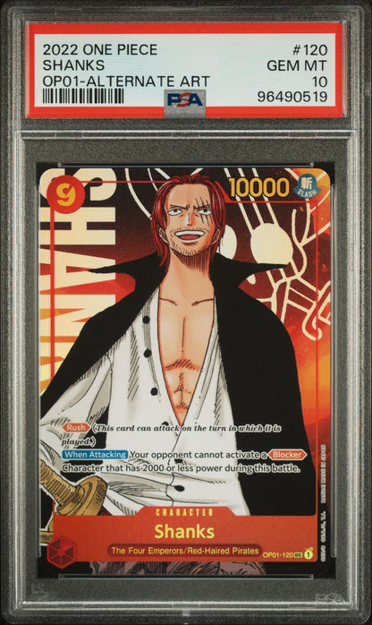 PSA 10 - 2022 ONE PIECE ROMANCE DAWN 120 SHANKS ALTERNATE ART