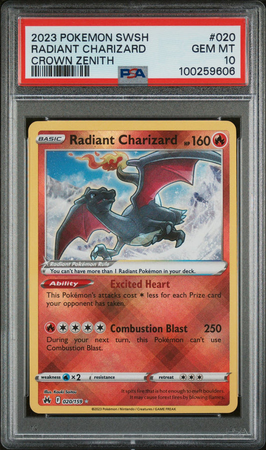 PSA GEM MINT 10 - 2023 POKEMON SWORD AND SHIELD CROWN ZENITH RADIANT CHARIZARD #020