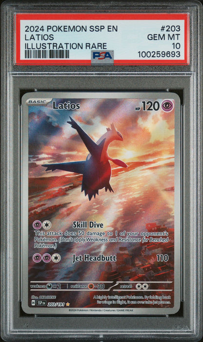 PSA GEM MINT 10 - 2024 POKEMON SSP EN-SURGING SPARKS ILLUSTRATION RARE LATIOS #203