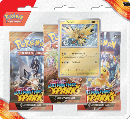 Pokemon SV8 Surging Sparks 3pk Blister - Zapdos