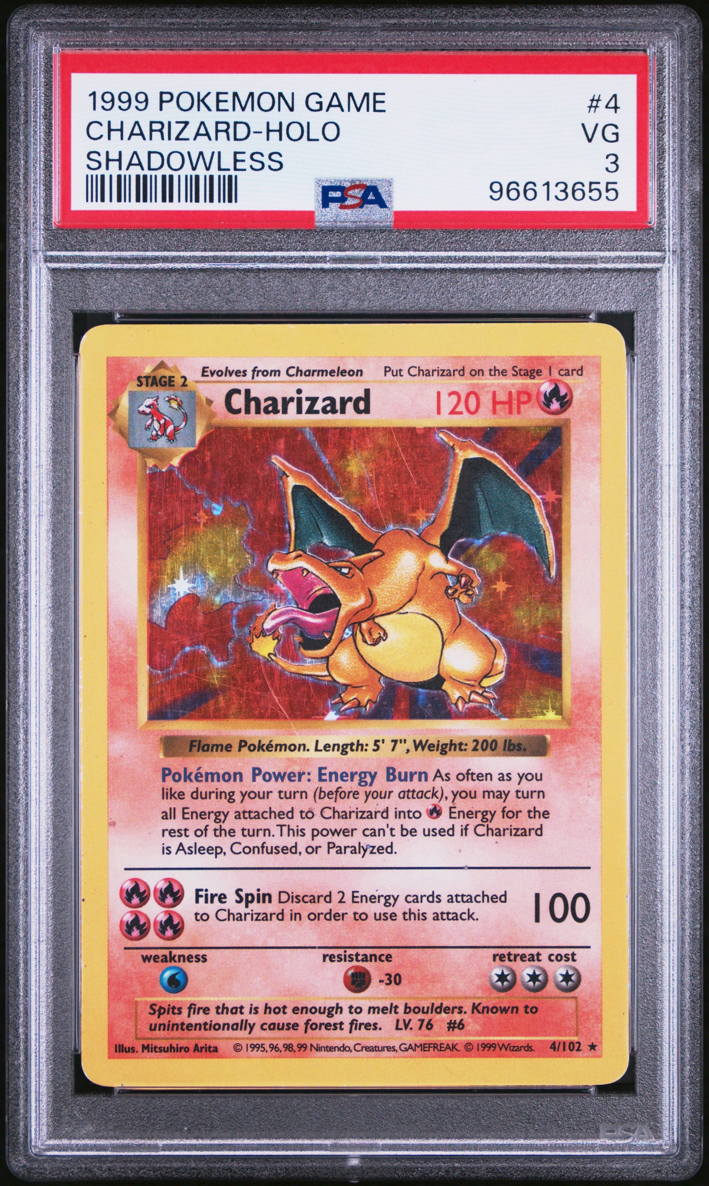 PSA VG 3 - 1999 - POKEMON GAME - CHARIZARD HOLO - SHADOWLESS