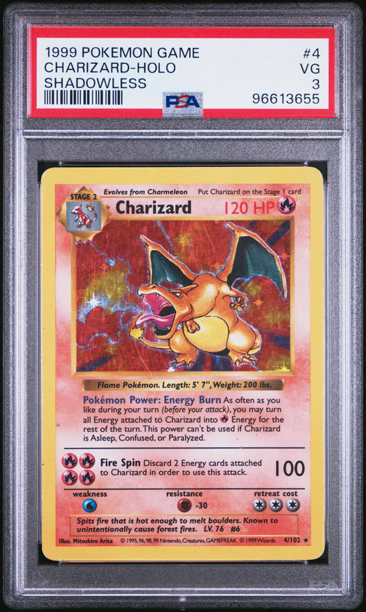 PSA VG 3 - 1999 - POKEMON GAME - CHARIZARD HOLO - SHADOWLESS