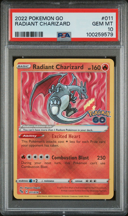 PSA GEM MINT 10 - 2022 POKEMON GO RADIANT CHARIZARD #011