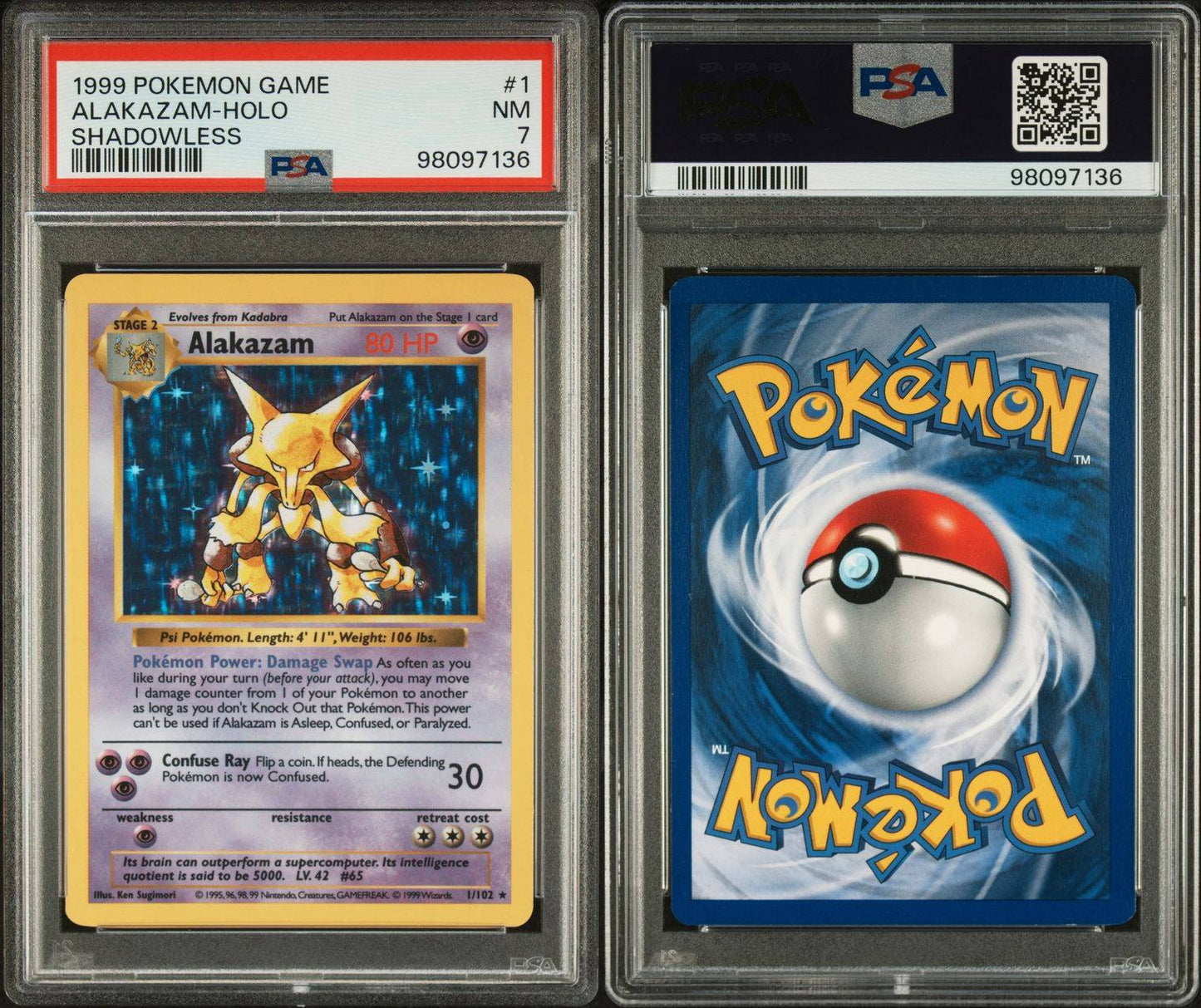 PSA NM 7 - 1999 POKEMON GAME SHADOWLESSALAKAZAM-HOLO #1