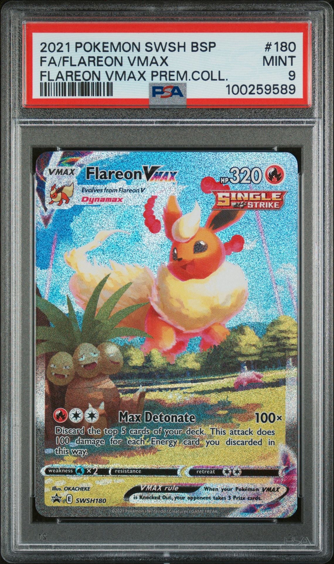 PSA MINT 9 - 2021 POKEMON SWSH BLACK STAR PROMO FLAREON VMAX PREM.COLL.FA/FLAREON VMAX #180