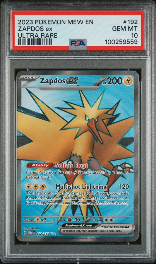 PSA GEM MINT 10 - 2023 POKEMON MEW EN-151 ULTRA RARE ZAPDOS ex #192