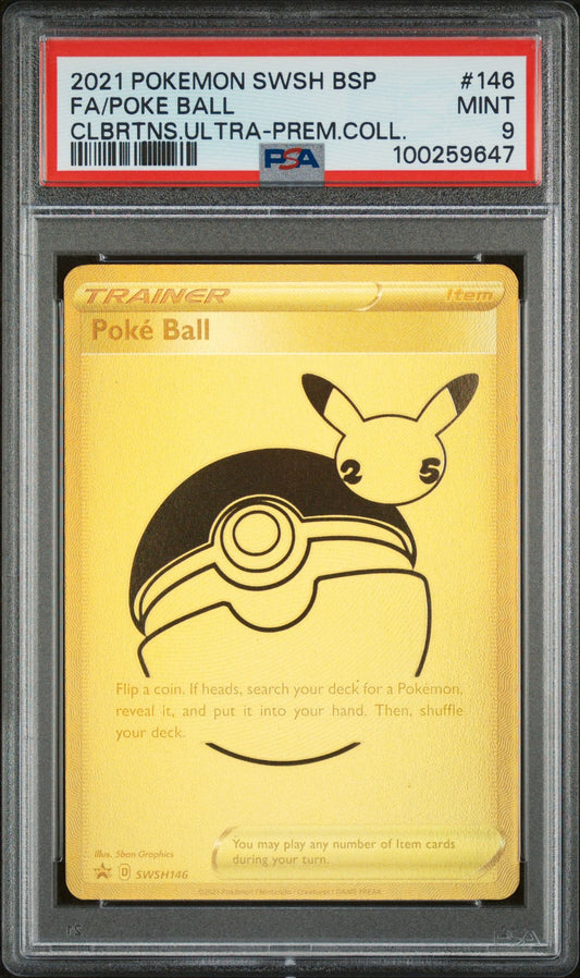 PSA MINT 9 - 2021 POKEMON SWSH BLACK STAR PROMO CLBRTNS.ULTRA-PREM.COLL.FA/POKE BALL #146