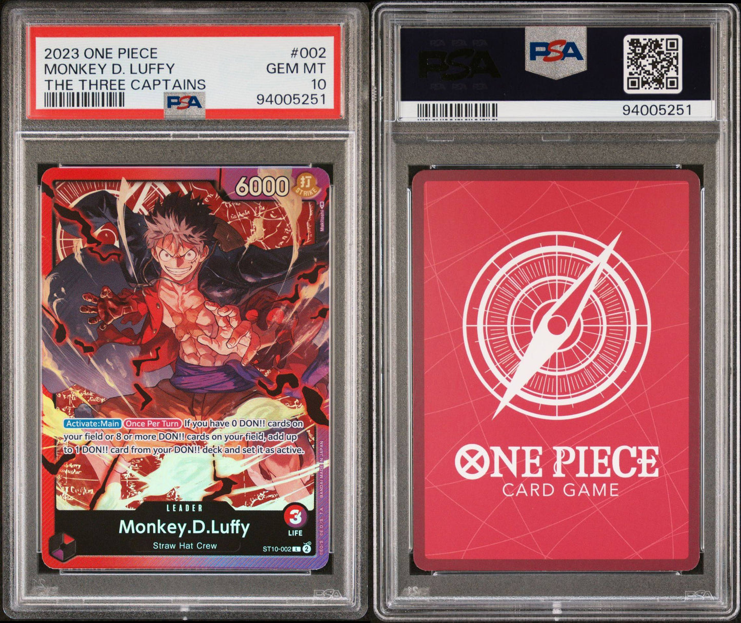 PSA 10 - GEM MINT - 2023 ONE PIECE ULTRA DECK-THE THREE CAPTAINS 002 MONKEY D. LUFFY