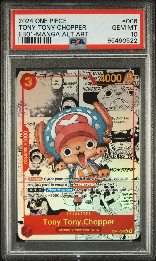 PSA 10 - 2024 ONE PIECE EXTRA BOOSTER -MEMORIAL COLLECTION- 006 TONY TONY CHOPPER MANGA ALTERNATE ART