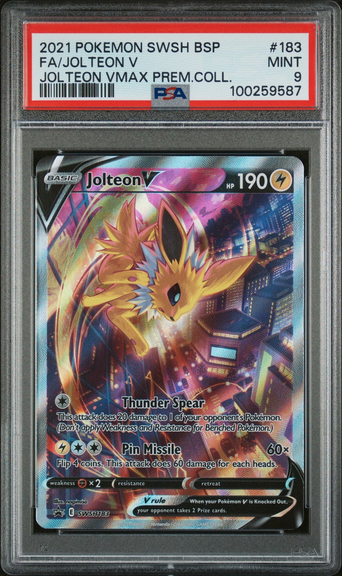 PSA MINT 9 - 2021 POKEMON SWSH BLACK STAR PROMO JOLTEON VMAX PREM.COLL.FA/JOLTEON V #183