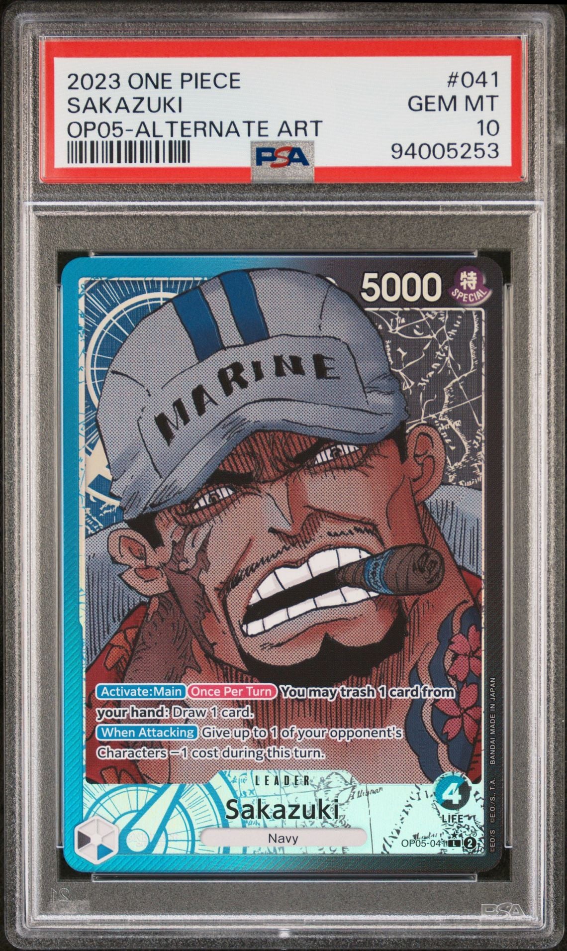 PSA 10 OP05-041 - Sakazuki Leader. Gem Mint.