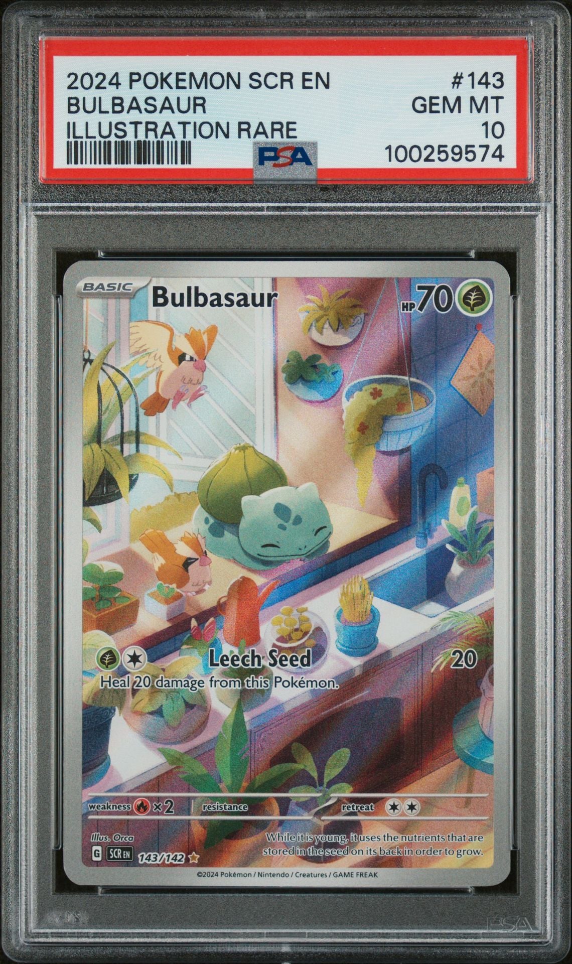 PSA GEM MINT 10 - 2024 POKEMON SCR EN-STELLAR CROWN ILLUSTRATION RARE BULBASAUR #143