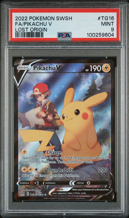 PSA MINT 9 - 2022 POKEMON SWORD & SHIELD LOST ORIGIN FA/PIKACHU V #TG16