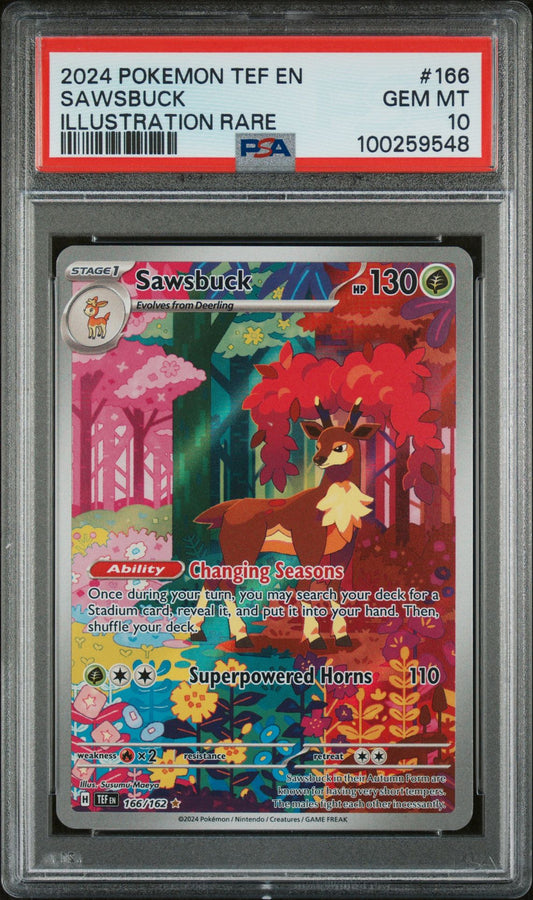 PSA GEM MINT 10 - 2024 POKEMON TEF EN-TEMPORAL FORCES ILLUSTRATION RARE SAWSBUCK #166