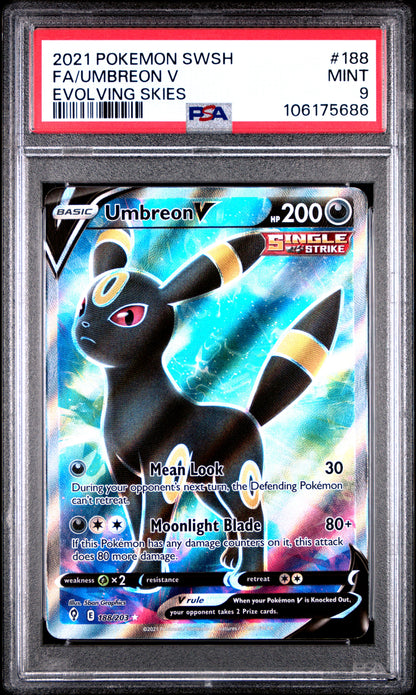 PSA  MINT 9 - 2021 POKEMON SWORD & SHIELD EVOLVING SKIES #188 FA/UMBREON V EVOLVING SKIES