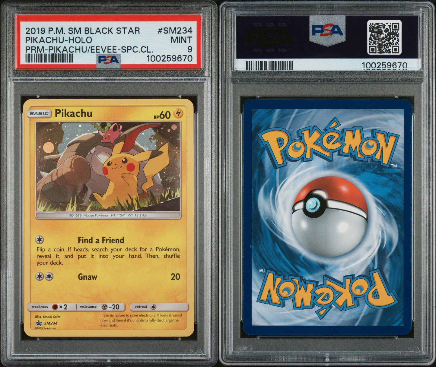 PSA MINT 9 - 2019 POKEMON SM BLACK STAR PROMO PRM-PIKACHU/EEVEE-SPC.CL.PIKACHU-HOLO #SM234