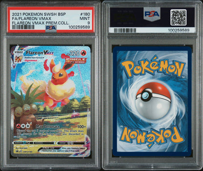 PSA MINT 9 - 2021 POKEMON SWSH BLACK STAR PROMO FLAREON VMAX PREM.COLL.FA/FLAREON VMAX #180