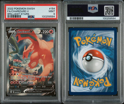 PSA MINT 9 - 2022 POKEMON SWORD & SHIELD BRILLIANT STARS FA/CHARIZARD V #154