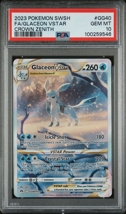 PSA GEM MINT 10 - 2023 POKEMON SWORD AND SHIELD CROWN ZENITHFA/GLACEON V STAR #GG40