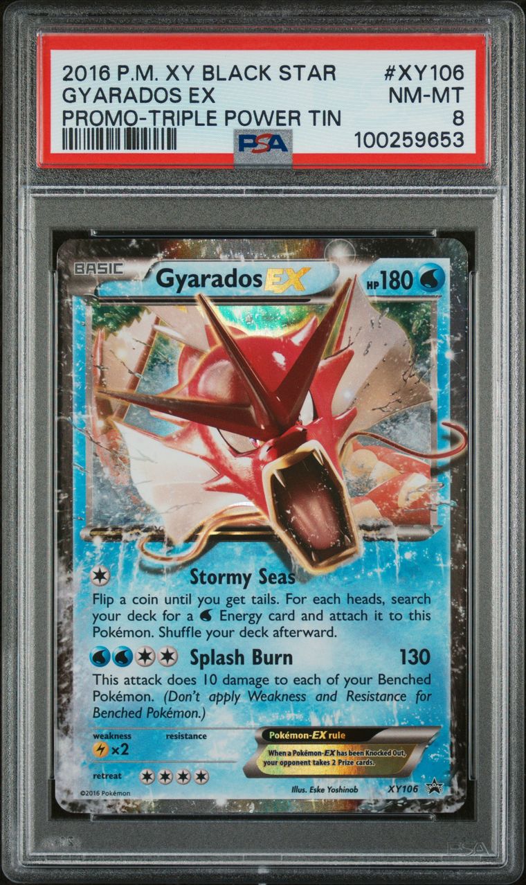 PSA NM-MT 8 - 2016 POKEMON XY BLACK STAR PROMO PROMO-TRIPLE POWER TIN GYARADOS EX #XY106