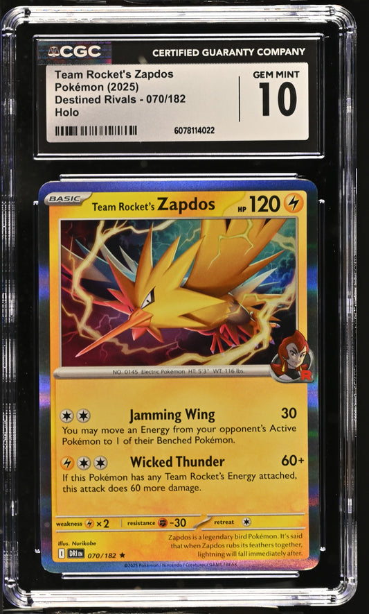 CGC GEM MINT 10 - Team Rocket's Zapdos - 070/182