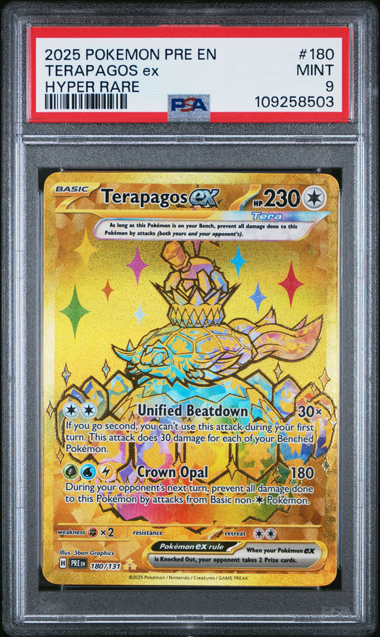PSA MINT 9 - 2025 POKEMON PRE EN-PRISMATIC EVOLUTIONS 180 TERAPAGOS EX HYPER RARE
