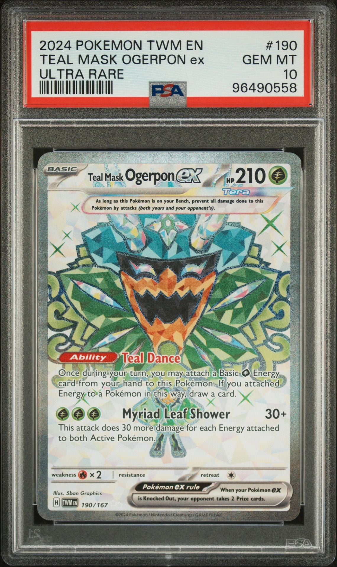 PSA 10 - 2024 POKEMON TWM EN-TWILIGHT MASQUERADE 190 TEAL MASK OGERPON EX ULTRA RARE