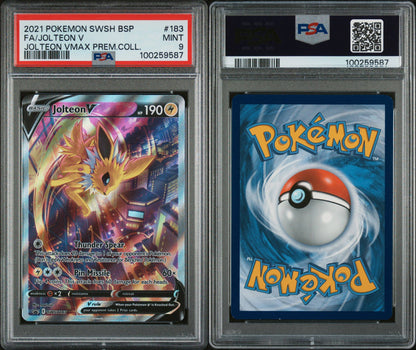 PSA MINT 9 - 2021 POKEMON SWSH BLACK STAR PROMO JOLTEON VMAX PREM.COLL.FA/JOLTEON V #183