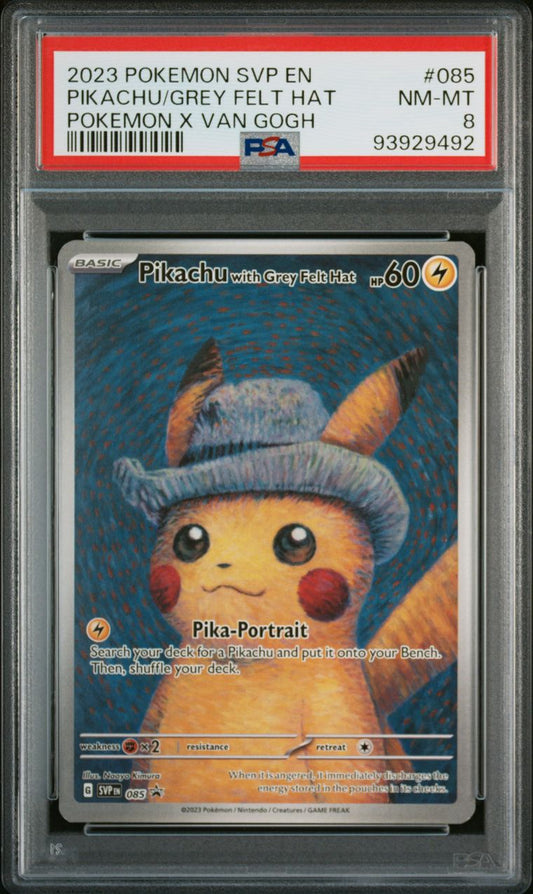 PSA 8 - NM-MT 8 - POKEMON SVP EN-SV BLACK STAR PROMO - PIKACHU/GREY FELT HAT - POKEMON X VAN GOGH