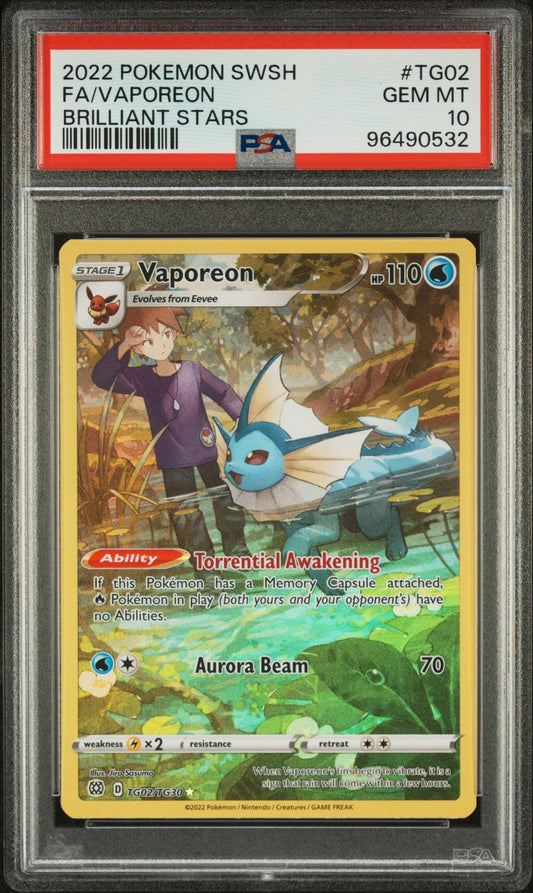 PSA 10 - 2022 POKEMON SWORD & SHIELD BRILLIANT STARS TG02 FULL ART/VAPOREON