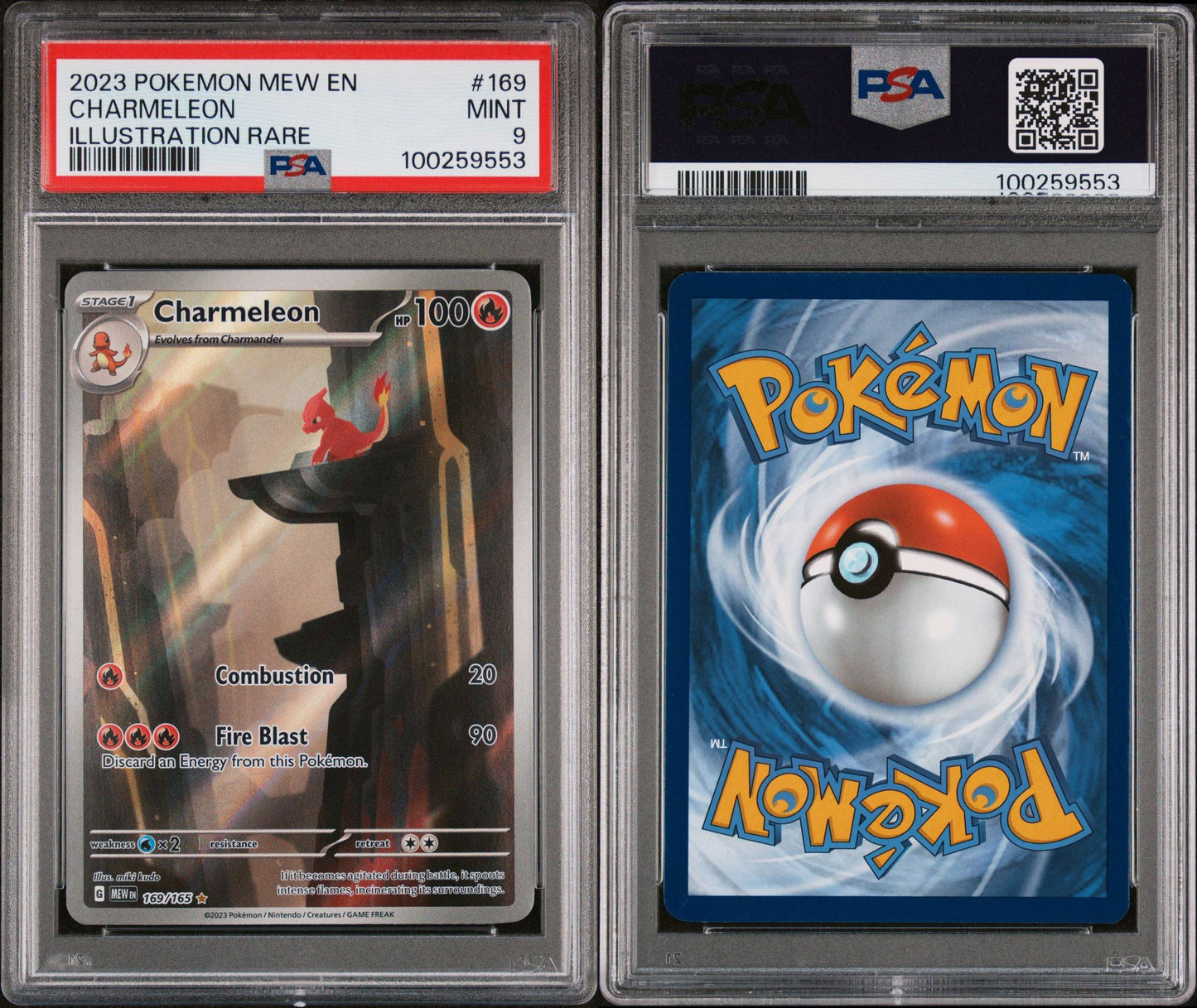 SET OF 3 CARDS - 3 PSA MINT 9s - 151 CHARMANDER   168 - CHARMELEON 169 - CHARIZARD 199